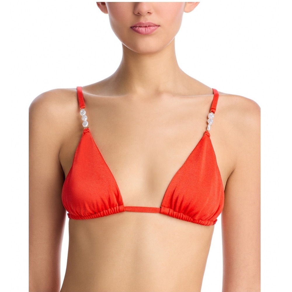 Palmacea Kade Bikini Top Red Beaded Triangle Swim Top XS NWT